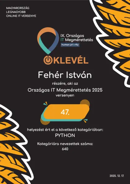 Oklevél, Python 2025